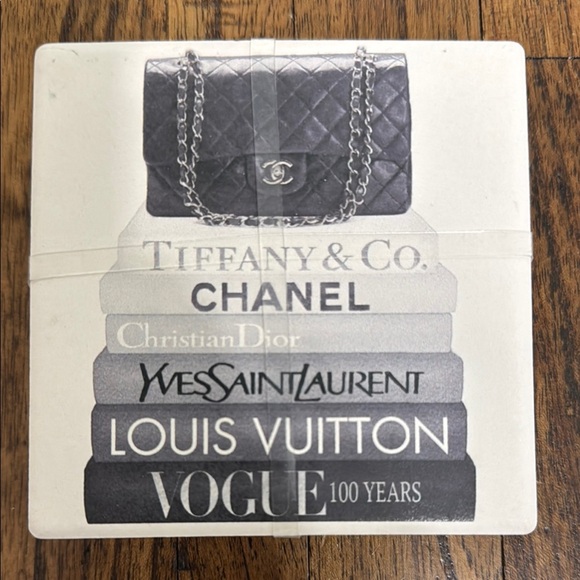 set of 4 Coasters Chanel Tiffany Louis Vuitton Dior YSL Amanda Greenwood license - Picture 3 of 9